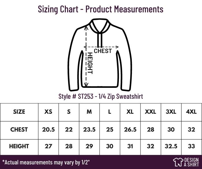 ST253 - Sport-Tek Unisex 1/4-Zip Sweatshirt Size Chart