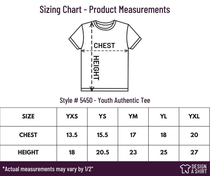 5450 - Hanes Youth Authentic Tee Size Chart